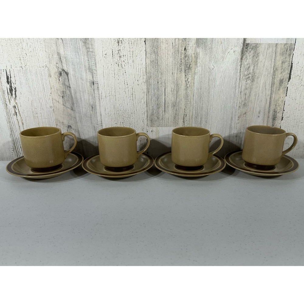Hearthside Stoneware Dogwood 4 Cups 4 Saucers Hand Painted Japan MCM